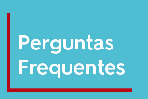 Imagem com fundo azul claro, linha na cor vermelha em "L" no canto inferior esquerdo da imagem. Ao centro, escrito em branco "Perguntas Frequentes"